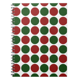 Röd och Grönt Polka dots på vitt Anteckningsbok Med Spiral