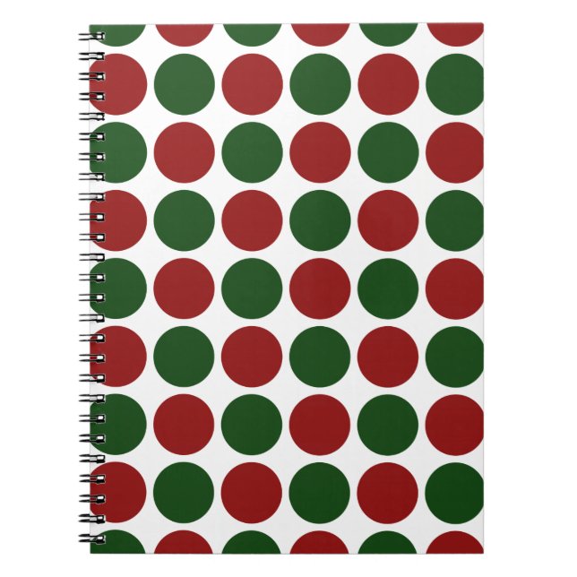 Röd och Grönt Polka dots på vitt Anteckningsbok Med Spiral (Framsidan)