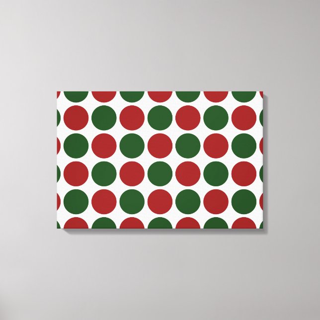 Röd och Grönt Polka dots på vitt Canvastryck (Framsida)