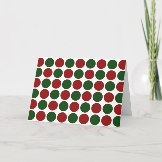 Röd och Grönt Polka dots på vitt Helgkort (Framsida)
