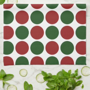 Röd och Grönt Polka dots på vitt Kökshandduk