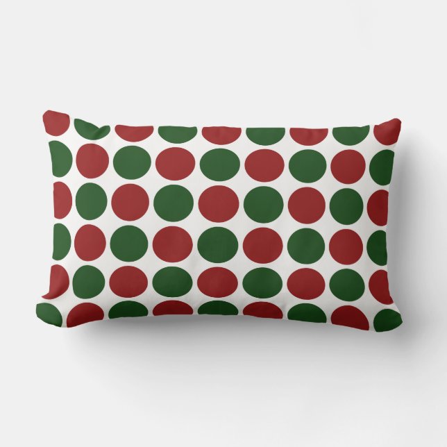Röd och Grönt Polka dots på vitt Lumbarkudde (Framsida)