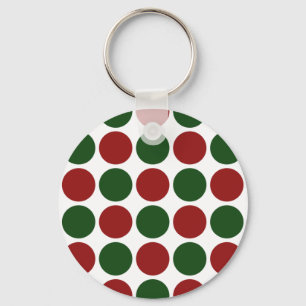 Röd och Grönt Polka dots på vitt Nyckelring