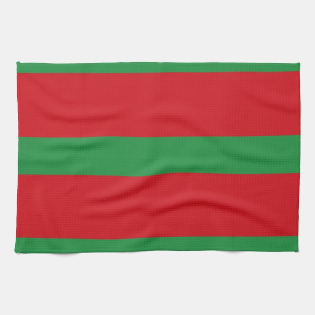 Röd och grönt rand kökshandduk (Horisontell)