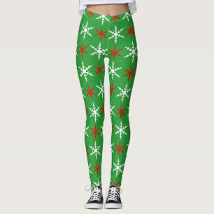 Röd och grönt snöflingor mönster leggings