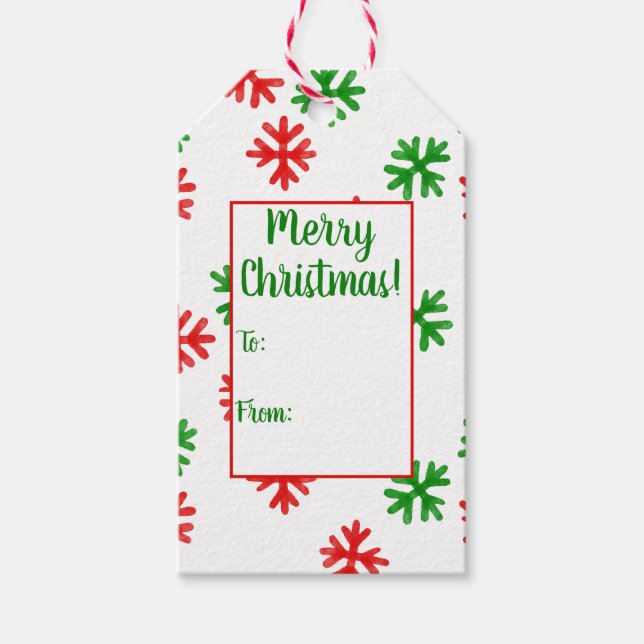 Röd och Grönt Snowflake-Märkrn Julgåva Presentetikett (Framsidan)