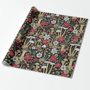 Röd och Grönt, svampar och blommor Presentpapper