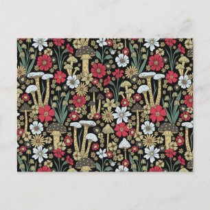 Röd och Grönt, svampar och blommor Vykort