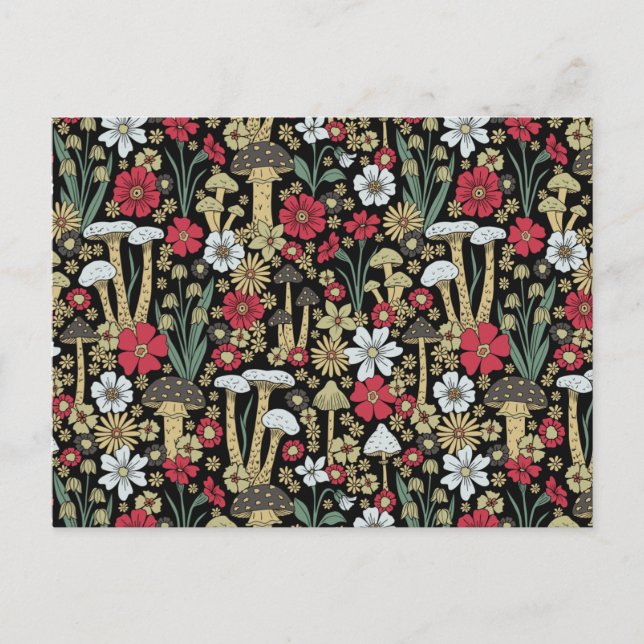 Röd och Grönt, svampar och blommor Vykort (Framsida)