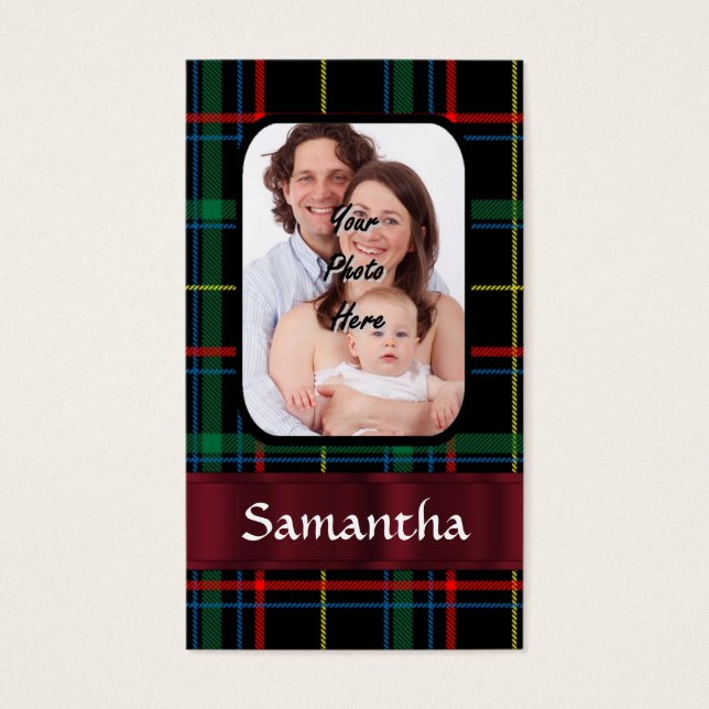 Röd och grönt tartan visitkort (Framsidan)