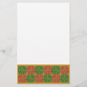 Röd och Grönt Tile Art på Guld Mönster Brevpapper