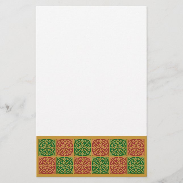 Röd och Grönt Tile Art på Guld Mönster Brevpapper (Framsida)