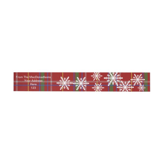 Röd och grönt tjärtan plaid och Julafton snöflingo Etikettband (Individuell)