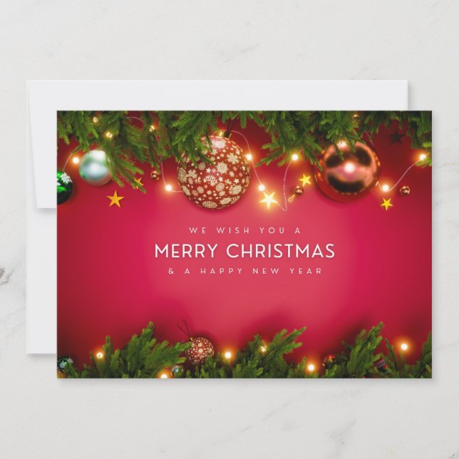 Röd och Grönt Traditional God jul Julkort (Framsida)