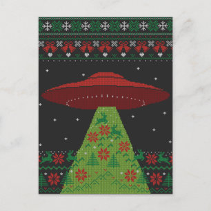 Röd och Grönt UFO Tractor Beam Ugly jul Vykort
