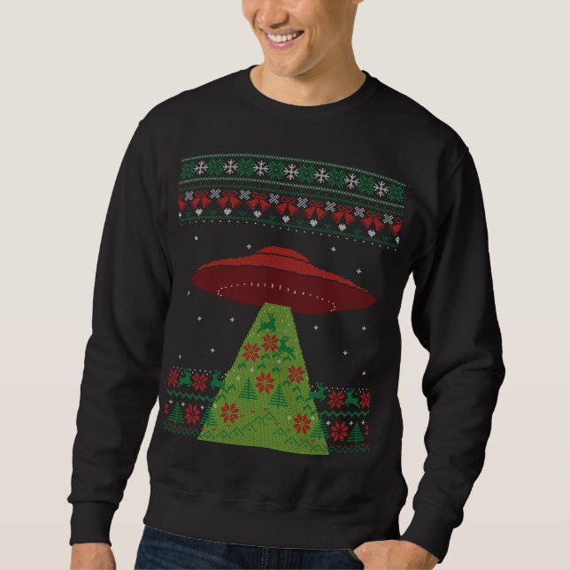Röd och Grönt UFO Ugly God jul Lång Ärmad Tröja (Framsida)