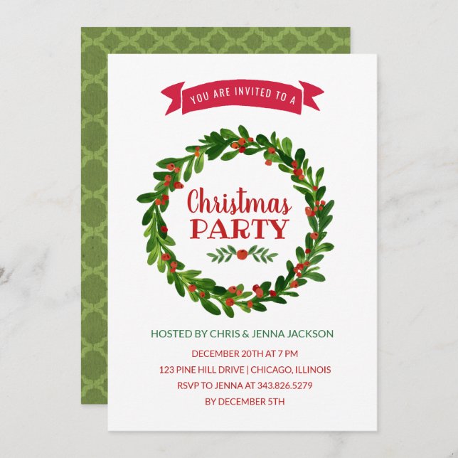 Röd och Grönt Utandningsjulen Party Inbjudningar (Fram/baksida)