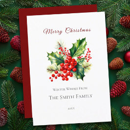 Röd och Grönt - vattenfärg - Holly-julkort Julkort