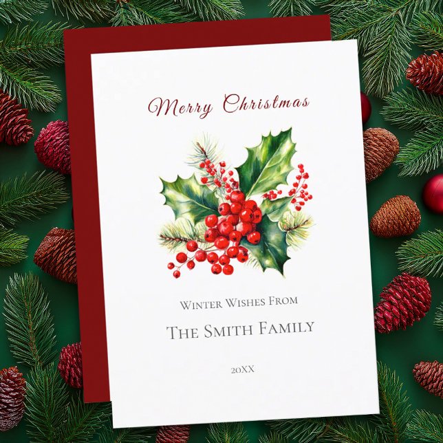 Röd och Grönt - vattenfärg - Holly-julkort Julkort (Skapare uppladdad)