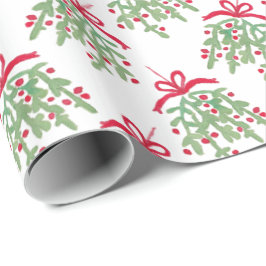 Röd och Grönt Vattenfärg Mistletoe Mönster Presentpapper