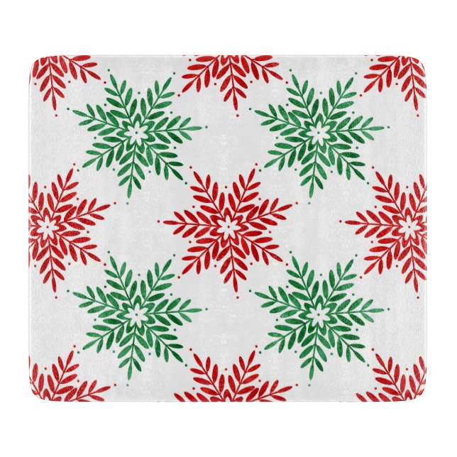 Röd och Grönt Vattenfärg Snöflake Mönster 2 (Framsidan)