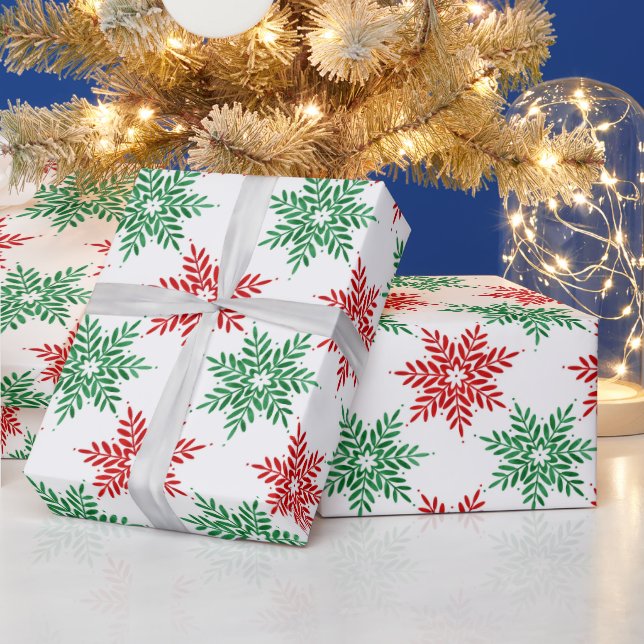 Röd och Grönt Vattenfärg Snöflake Mönster 2 Presentpapper (Helgdagar)