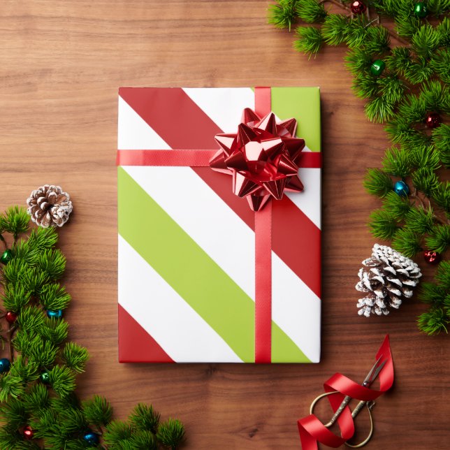 Röd och Grönt vid diagonal Rand Mönster Presentpapper (Julgåva)