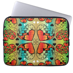 Röd och grönt Whimsical Romantic Hearts mönster Laptop Fodral