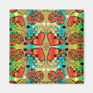 Röd och grönt Whimsical Romantic Hearts mönster Magnet