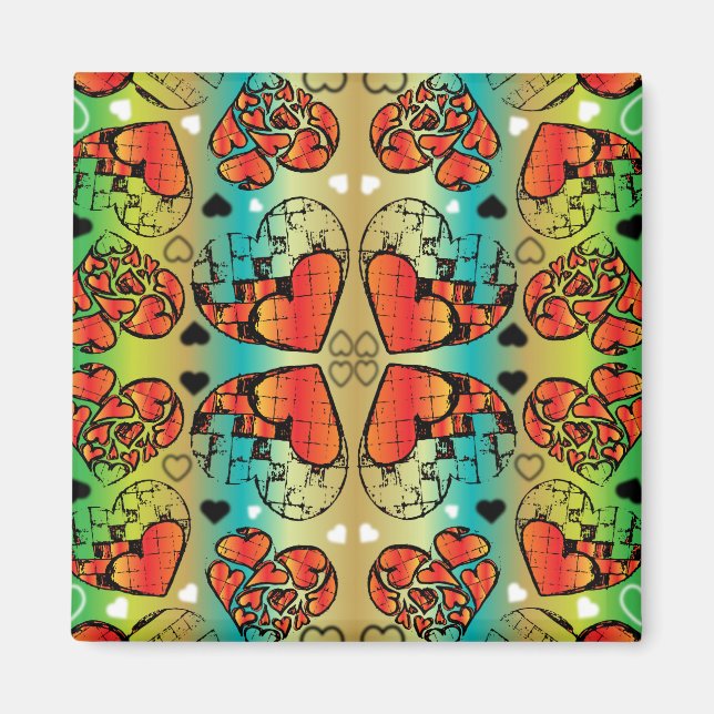 Röd och grönt Whimsical Romantic Hearts mönster Magnet (Framsidan)