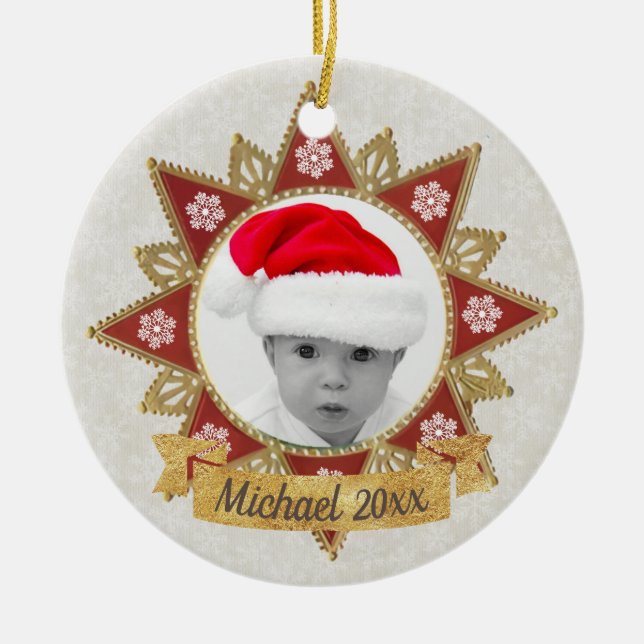 Röd och gud lyxcirkel Shape Ram Snowflake Julgransprydnad Keramik (Framsidan)