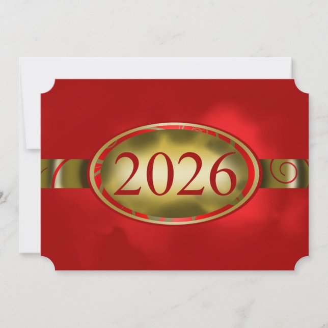 Röd och gul blomsterknapp 2026-kort inbjudningar (Framsida)