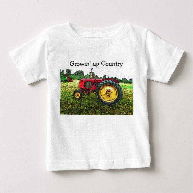 Röd och gul lantgårdtraktor t shirt (Framsida)