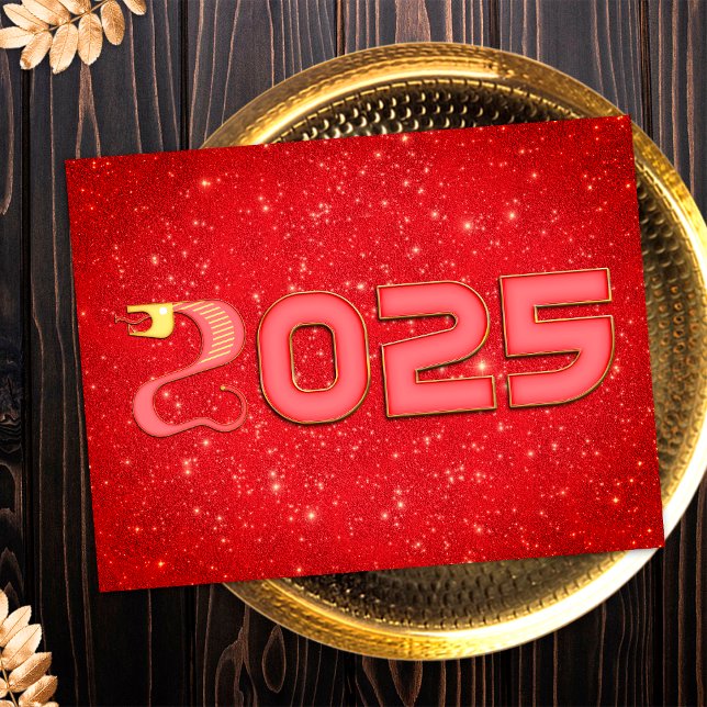 Röd och gul orm 2025 kinesiskt nyår helg vykort (Skapare uppladdad)