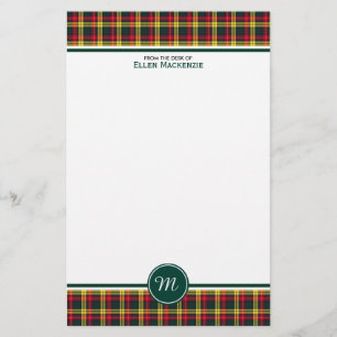 Röd och gul plädMonogram för Buchanan klanTarta Brevpapper