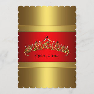Röd och gul Quinceanera gul tiara födelsedag Inbjudningar