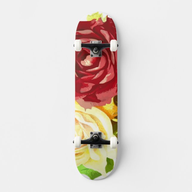 Röd och Gul ros Art Skateboard (Framsida)