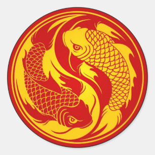 Röd och gul Yin Yang Koi fisk Runt Klistermärke