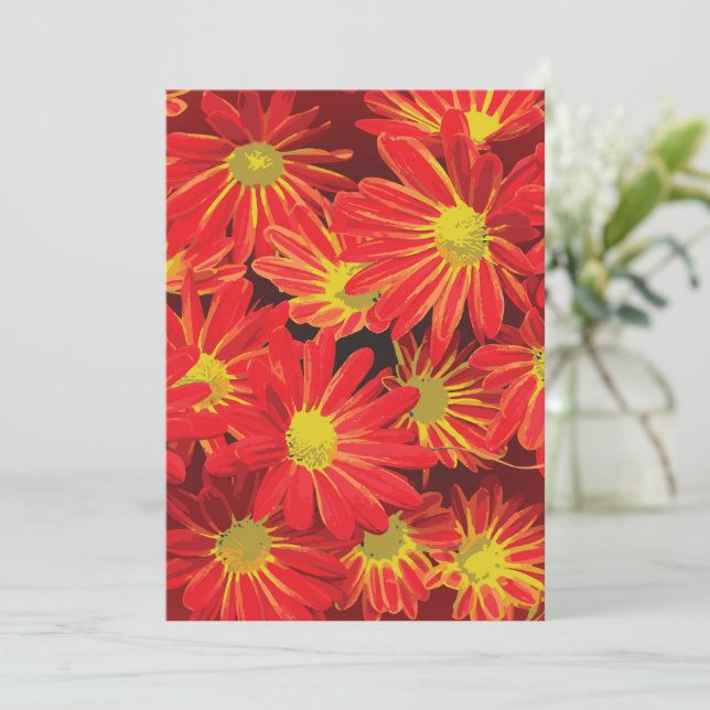 Röd och Gula blommor 1 Tack Kort (Stående Fram)