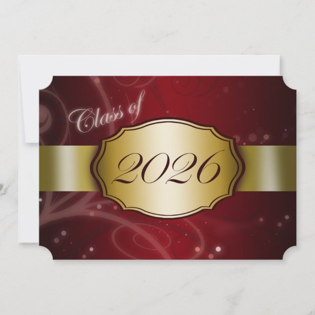 Röd och Guld 2026 Examen Inbjudningar (Framsida)