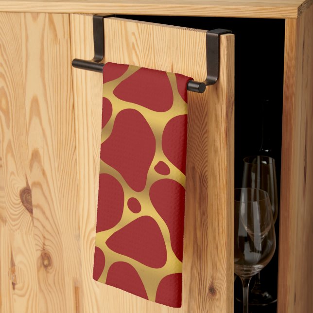 Röd och guld abstrakt giraffe mönster kökshandduk (Thirds Fold)