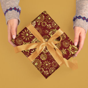 Röd och Guld Abstrakt jul Snöflingor 2 Presentpapper