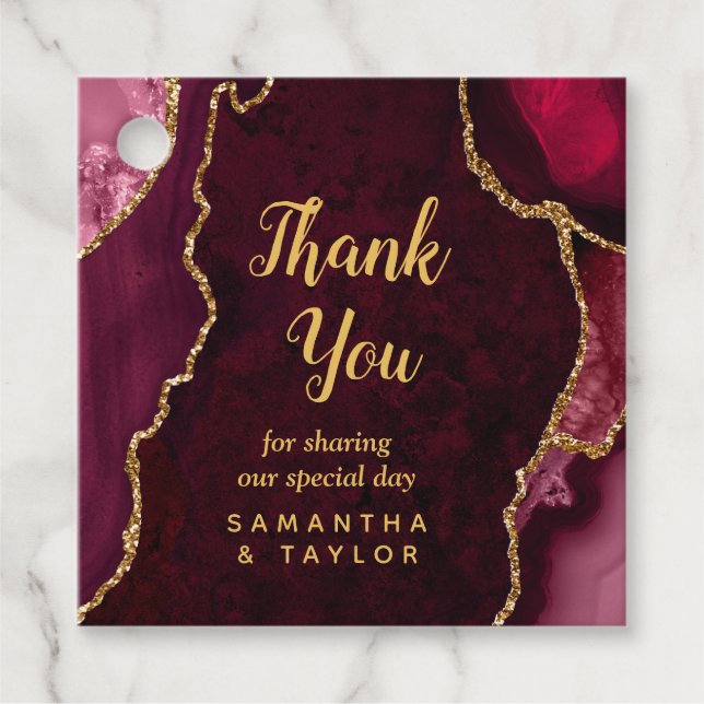Röd och Guld Agate Bröllop Tack Gåvor Etiketter (Framsida)