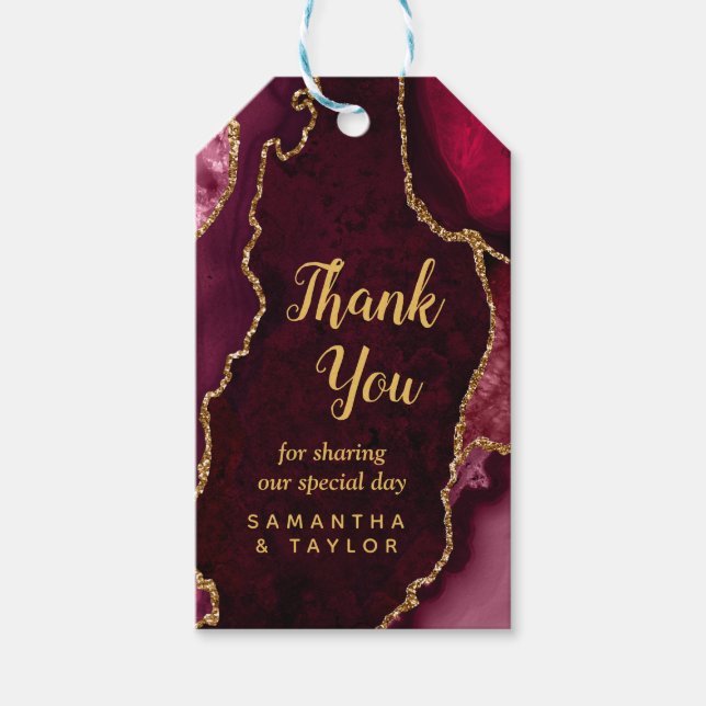 Röd och Guld Agate Bröllop Tack Presentetikett (Framsidan)