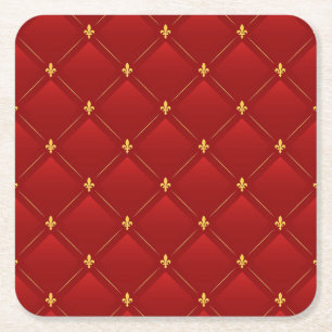 Röd och guld Art Nouveau-mönster Underlägg Papper Kvadrat