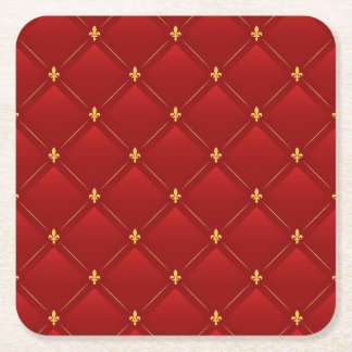 Röd och guld Art Nouveau-mönster Underlägg Papper Kvadrat