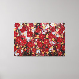 Röd och guld blommande abstrakt väggkonst canvastryck