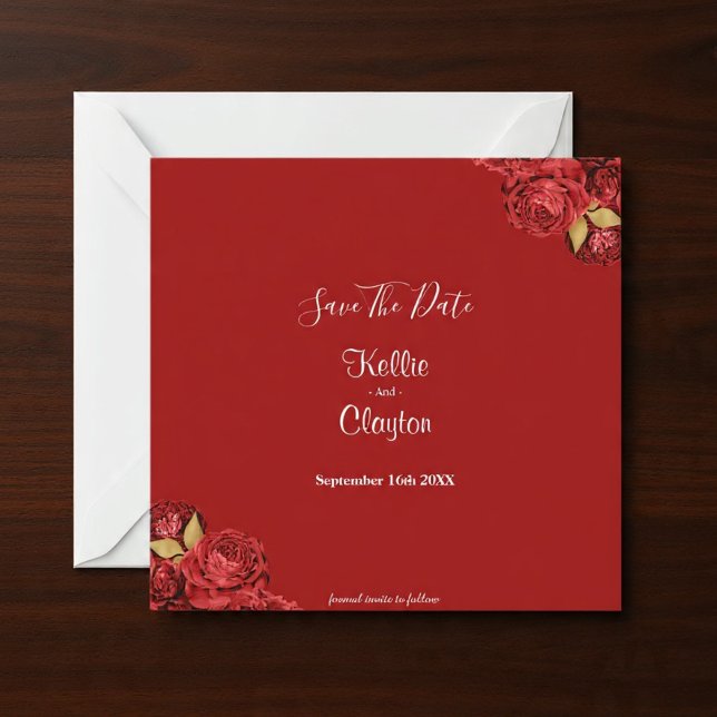 Röd Och Guld Blommig Spara Datumet (Skapare uppladdad)