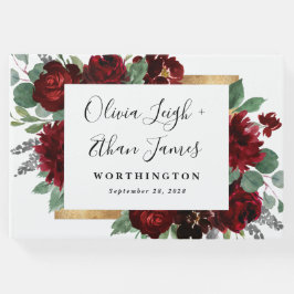 Röd och Guld Blommigt Rustic Elegant White Bröllop Gästböcker