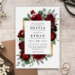 Röd och Guld Blommigt Rustic Elegant White Bröllop Inbjudningar